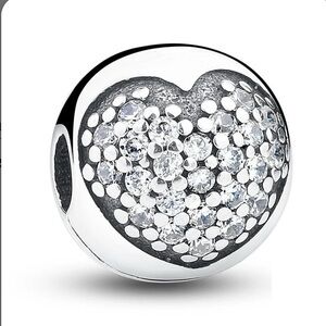 PANDORA Retired Love of My Life Sterling Silver Clip Charm with White CZ Gems